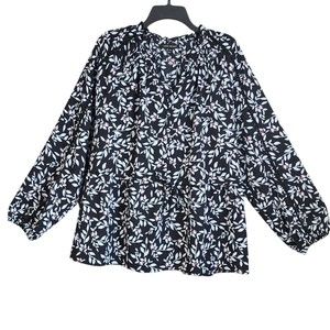 Lane Bryant Womens Blouse Draw String Waist Peplum Floral Long Sleeve Size 18/20